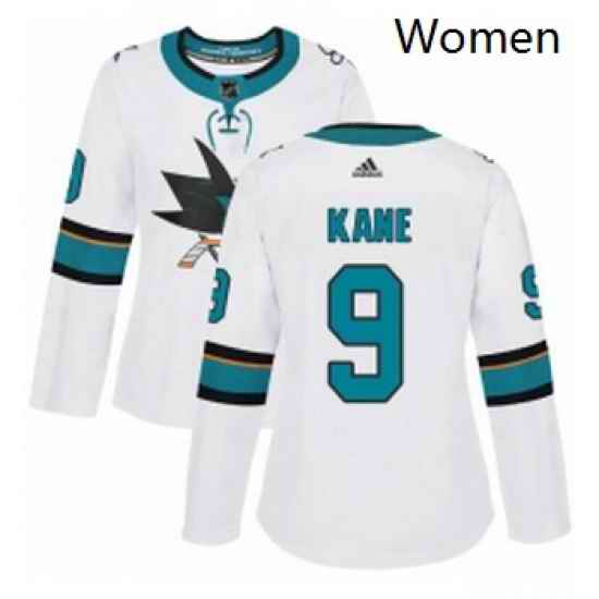 Womens Adidas San Jose Sharks 9 Evander Kane Authentic White Away NHL Jerse